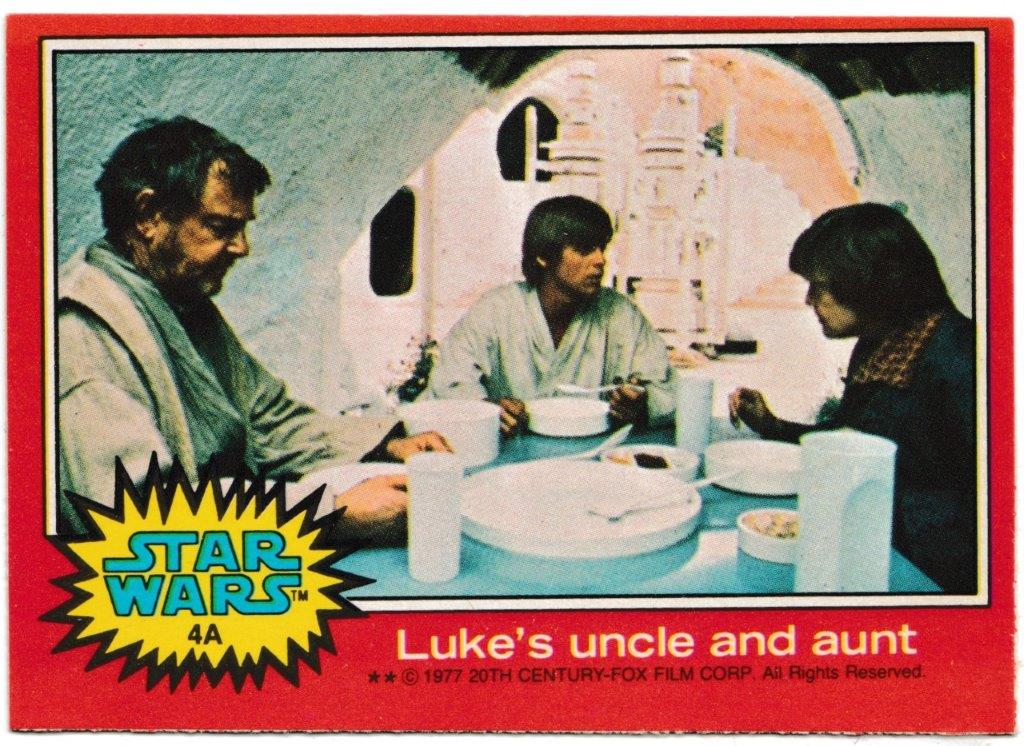 Topps (UK) - 'Star Wars (1-66A)' (1978) - Card #4A - Luke's uncle and aunt Topps (UK) - 'Star Wars (1-66A)' (1978) - Card #4A - Luke's uncle and aunt