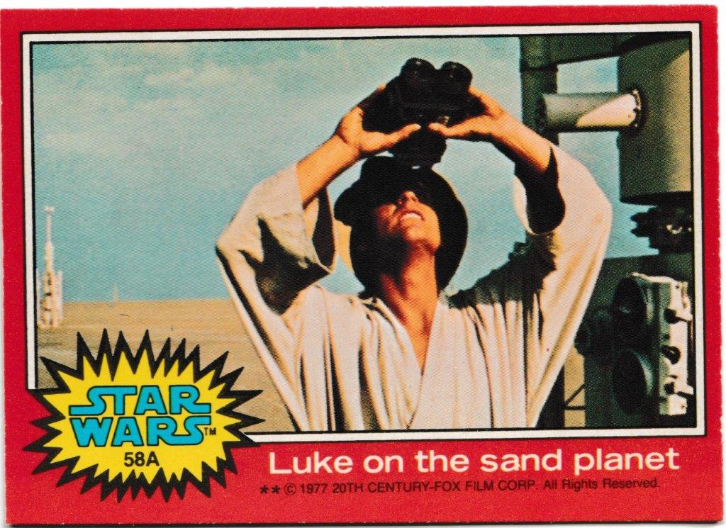 Topps (UK) - 'Star Wars (1-66A)' (1978) - Card #58A - Luke on the sand planet Topps (UK) - 'Star Wars (1-66A)' (1978) - Card #58A - Luke on the sand planet