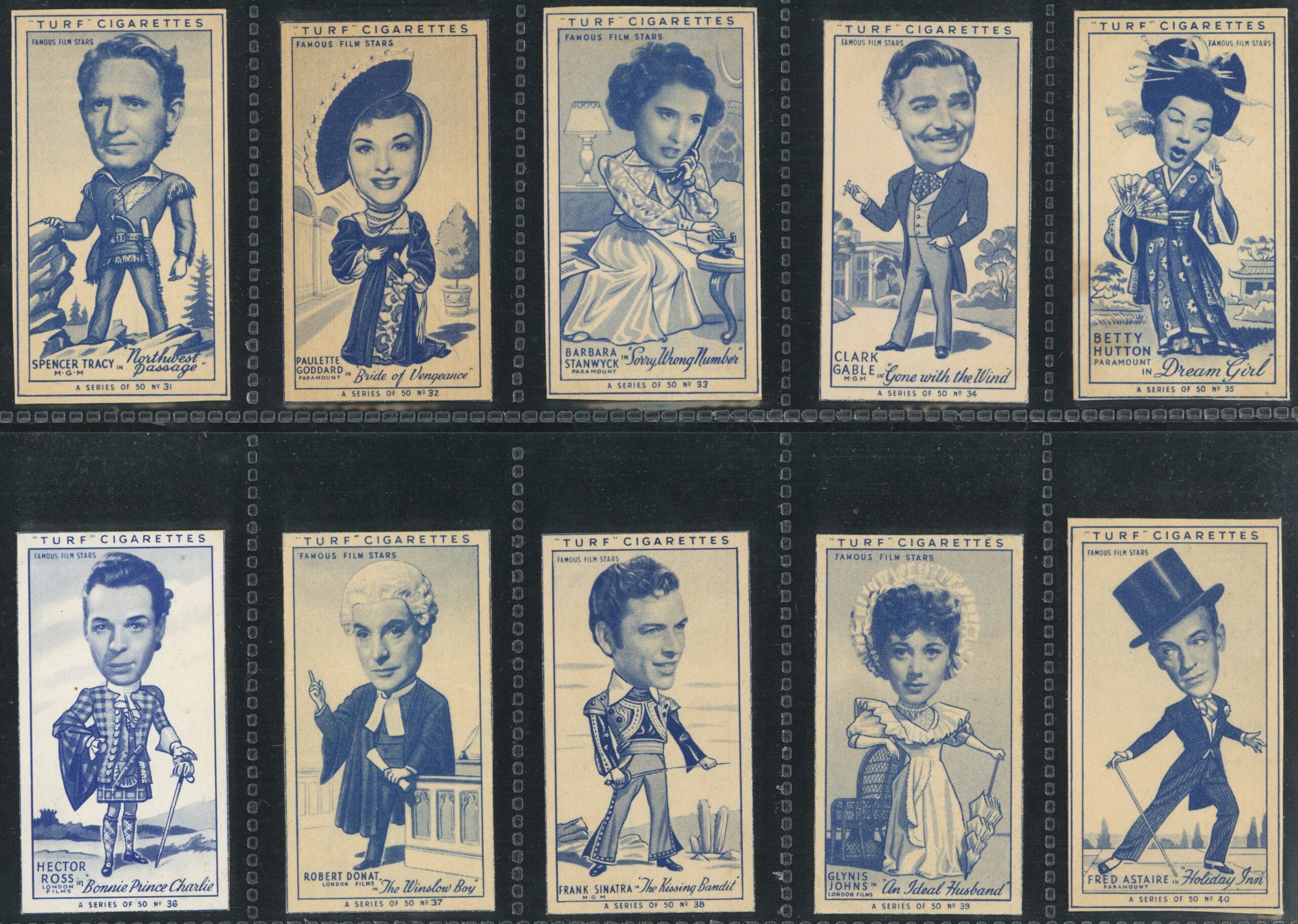 Carreras - 'Turf Famous Film Stars' - Complete Set (1949) Carreras - 'Turf Famous Film Stars' - Complete Set (1949)