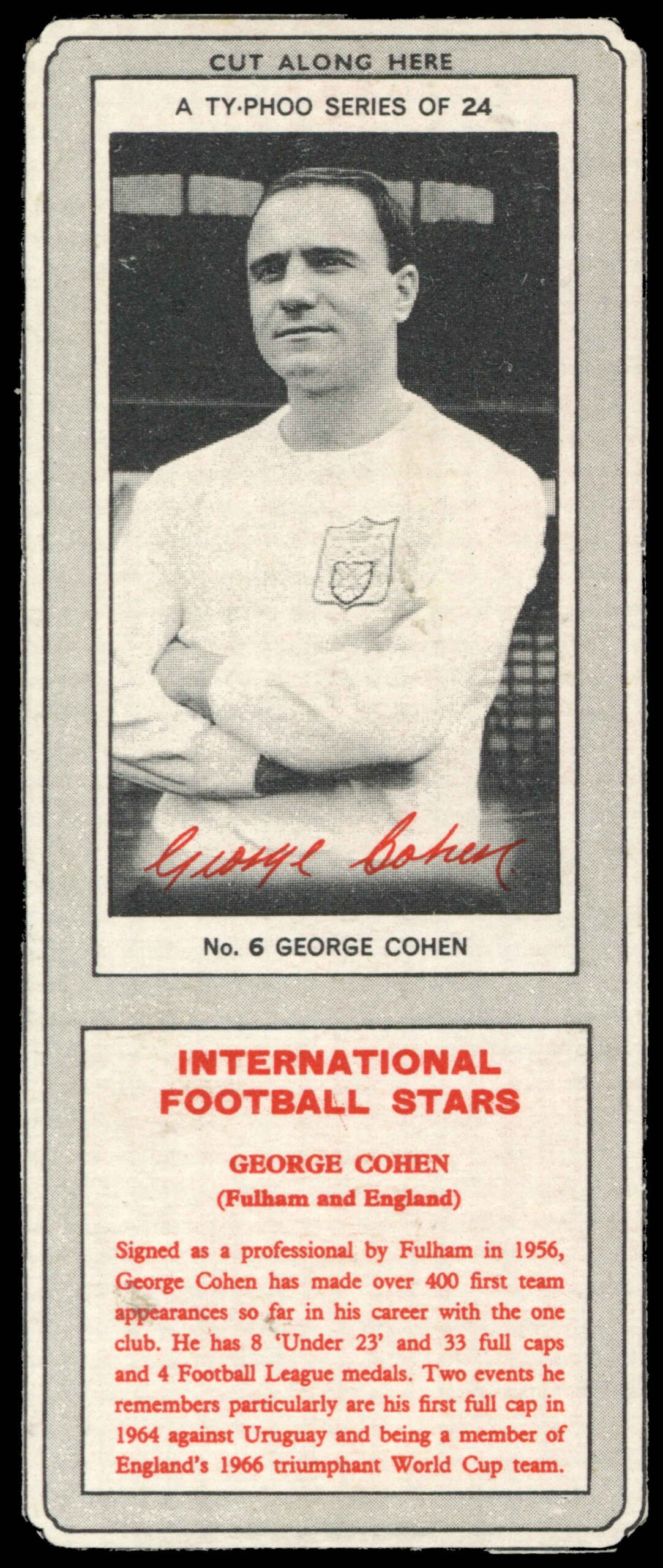 Ty-phoo Tea - 'International Football Stars (S1)' (1967) - George Cohen (Fulham) Ty-phoo Tea - 'International Football Stars (S1)' (1967) - George Cohen (Fulham)