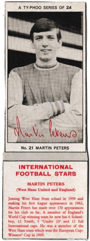 Ty-phoo Tea - 'International Football Stars (S1)' (1967) - Card #21 - Martin Peters (West Ham United)