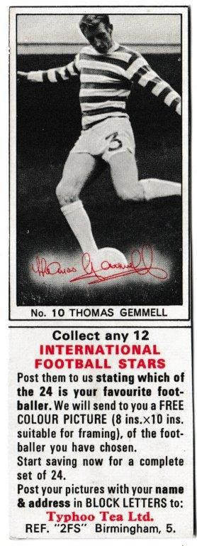 Ty-phoo Tea - 'International Football Stars (S2)' (1969) - Card #10 - Tommy Gemmell (Celtic) Ty-phoo Tea - 'International Football Stars (S2)' (1969) - Card #10 - Tommy Gemmell (Celtic)