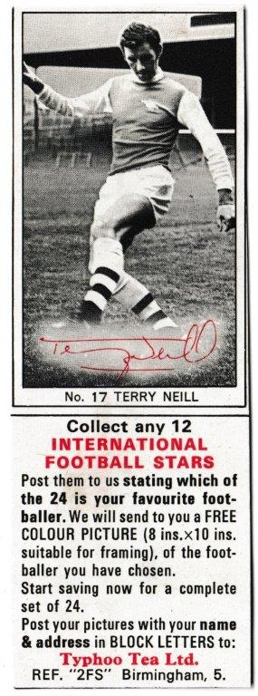 Ty-phoo Tea - 'International Football Stars (S2)' (1969) - Card #17 - Terry Neill (Arsenal)