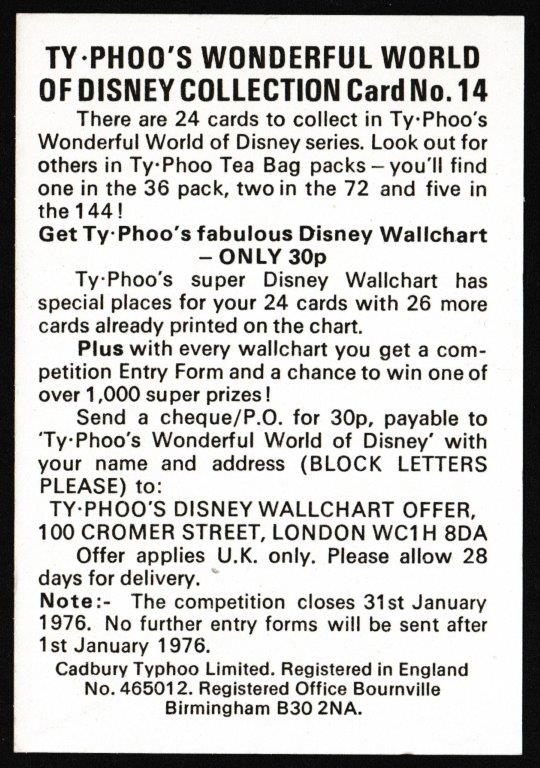 Ty-phoo Tea - 'Wonderful World of Disney' (1975) - Card #14 - Pinocchio & Jiminy Cricket Ty-phoo Tea - 'Wonderful World of Disney' (1975) - Card #14 - Pinocchio & Jiminy Cricket