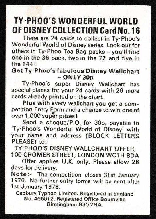 Ty-phoo Tea - 'Wonderful World of Disney' (1975) - Card #16 - Bacchus Ty-phoo Tea - 'Wonderful World of Disney' (1975) - Card #16 - Bacchus