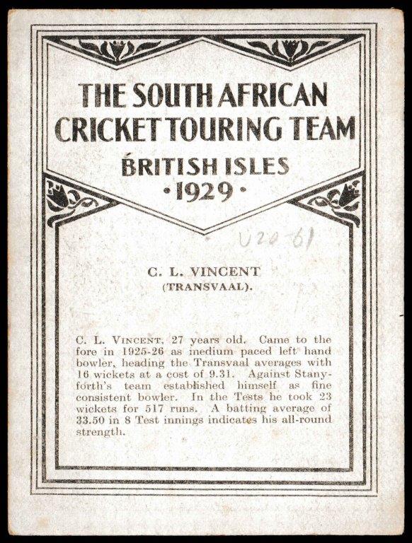 United Tobacco - 'South African Cricket Touring Team (Autographed)' (1929) - H.B. Cameron (Transvaal) United Tobacco - 'South African Cricket Touring Team (Autographed)' (1929) - H.B. Cameron (Transvaal)