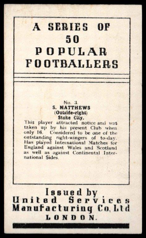 U.S.M.Co - S. Matthews (Stoke City) - 'Popular Footballers' - (1936) U.S.M.Co - S. Matthews (Stoke City) - 'Popular Footballers' - (1936)