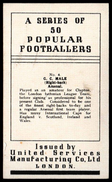 U.S.M.Co - C.C. Male (Arsenal) - 'Popular Footballers' - (1936) U.S.M.Co - C.C. Male (Arsenal) - 'Popular Footballers' - (1936)