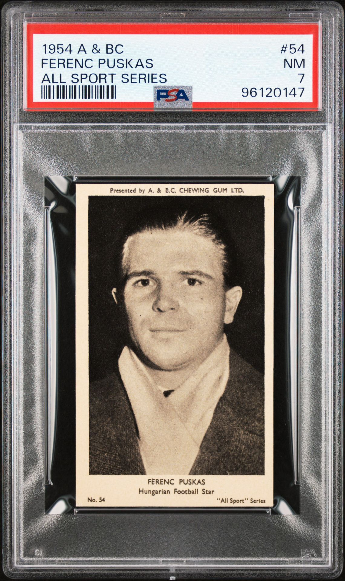 A&BC - 'All Sport Series' (1954) - Ferenc Puskas (Hungarian Football Star) **PSA7** **Rookie** A&BC - 'All Sport Series' (1954) - Ferenc Puskas (Hungarian Football Star) **PSA7** **Rookie**
