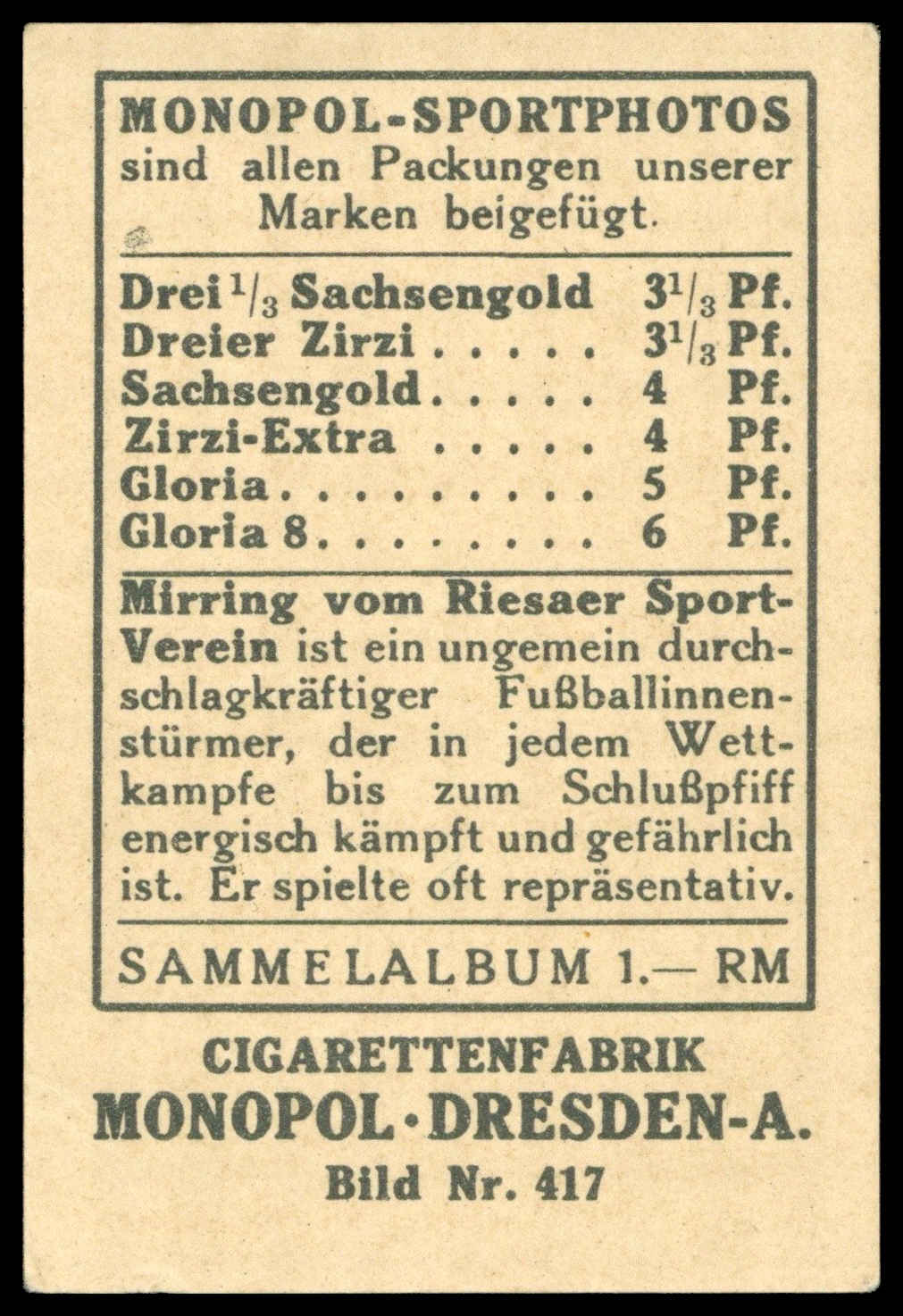 Monopol - 'Sportphotos' (1932) - Mirring (Riesaer SV) Monopol - 'Sportphotos' (1932) - Mirring (Riesaer SV)