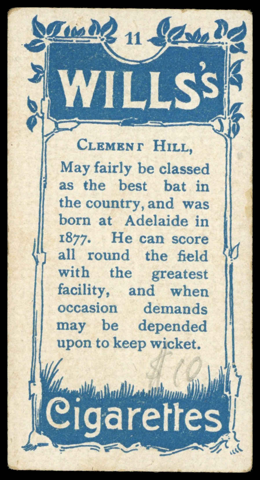 Wills - 'Australian & English Cricketers' (1903) - Clement Hill (South Australia) Wills - 'Australian & English Cricketers' (1903) - Clement Hill (South Australia)