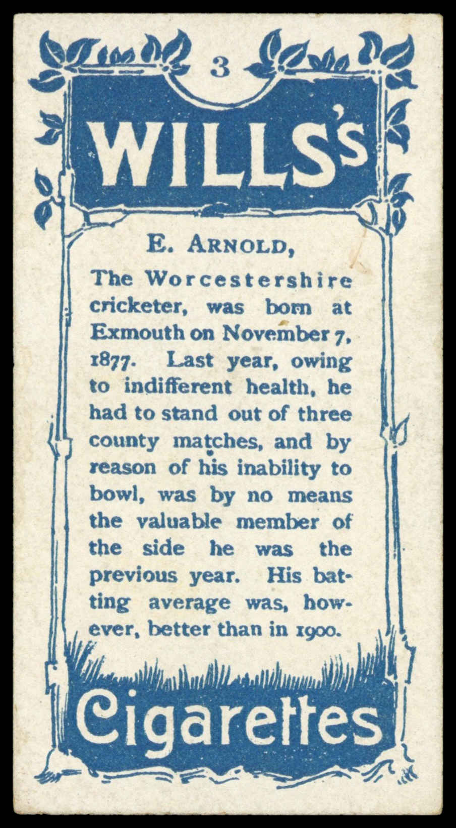 Wills - 'Australian & English Cricketers' (1903) - E. Arnold (Worcs) Wills - 'Australian & English Cricketers' (1903) - E. Arnold (Worcs)