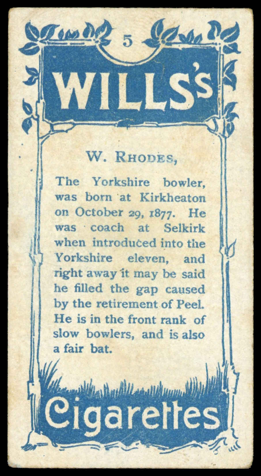 Wills - 'Australian & English Cricketers' (1903) - W. Rhodes (Yorkshire) Wills - 'Australian & English Cricketers' (1903) - W. Rhodes (Yorkshire)