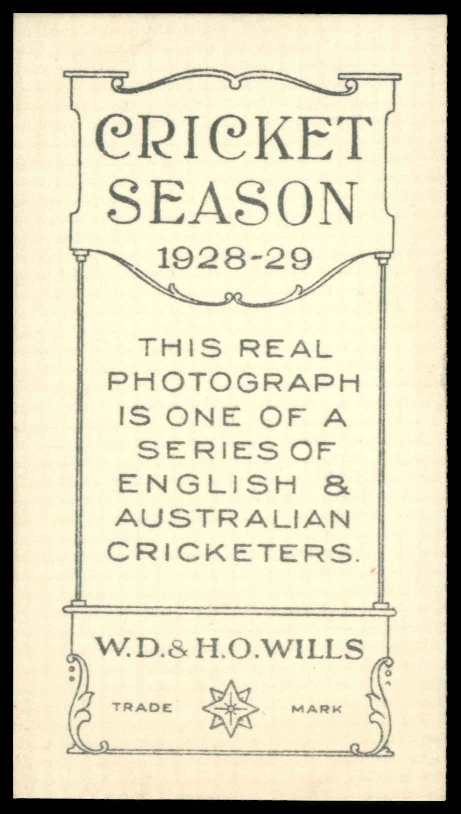 Wills Overseas - 'Cricket Season 1928-29' (1928) - J.B. Hobbs (Surrey) Wills Overseas - 'Cricket Season 1928-29' (1928) - J.B. Hobbs (Surrey)