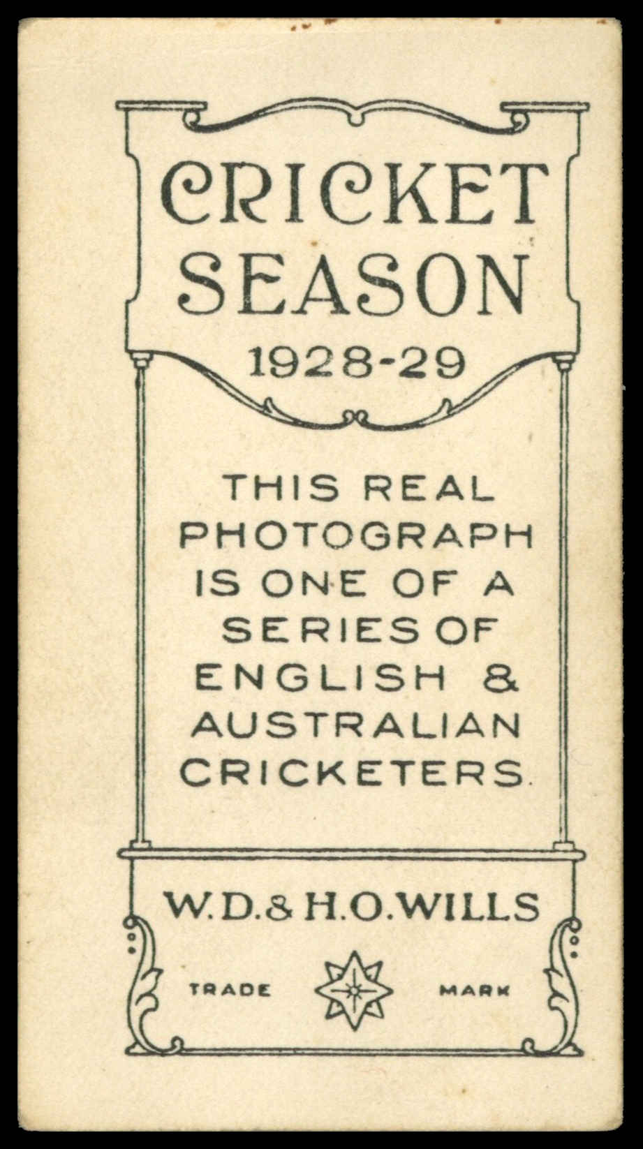 Wills Overseas - 'Cricket Season 1928-29' (1928) - H. Ironmonger (Victoria) Wills Overseas - 'Cricket Season 1928-29' (1928) - H. Ironmonger (Victoria)