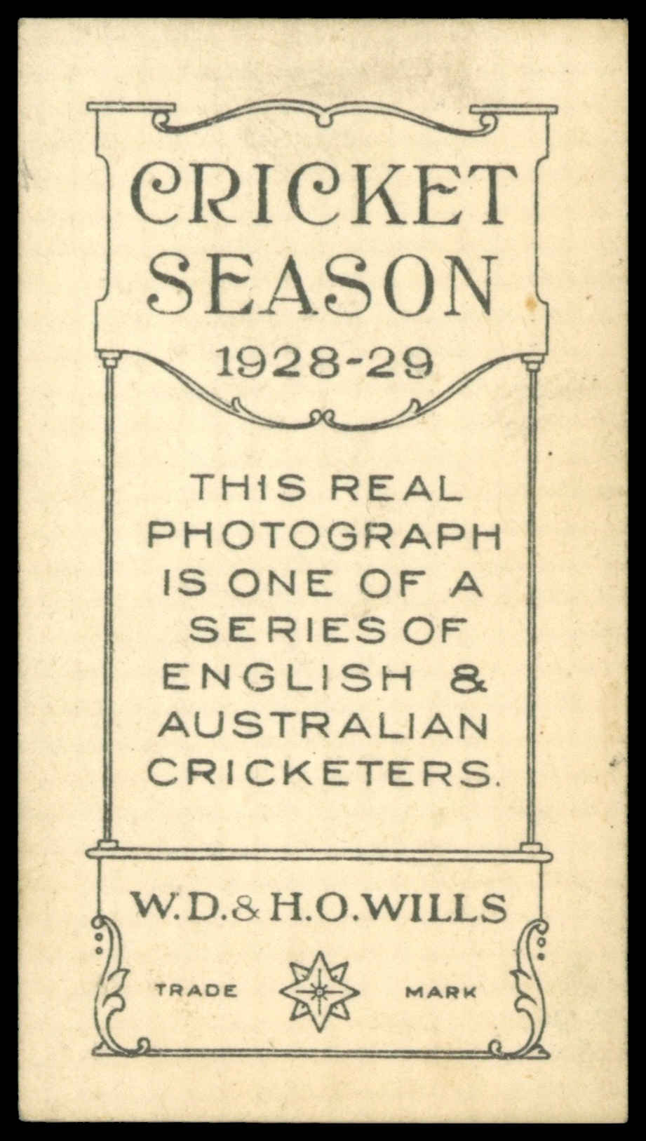 Wills Overseas - 'Cricket Season 1928-29' (1928) - M. Leyland (Yorkshire) Wills Overseas - 'Cricket Season 1928-29' (1928) - M. Leyland (Yorkshire)