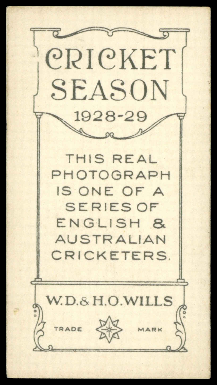 Wills Overseas - 'Cricket Season 1928-29' (1928) - W. Rowe (Queensland) Wills Overseas - 'Cricket Season 1928-29' (1928) - W. Rowe (Queensland)