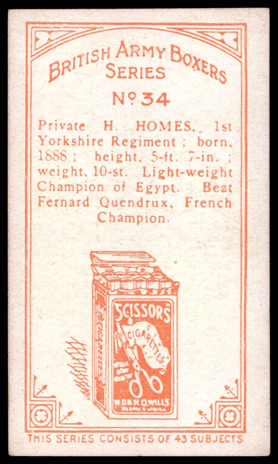 Wills - 'British Army Boxers' (1913) - Priovate H. Homes Wills - 'British Army Boxers' (1913) - Priovate H. Homes