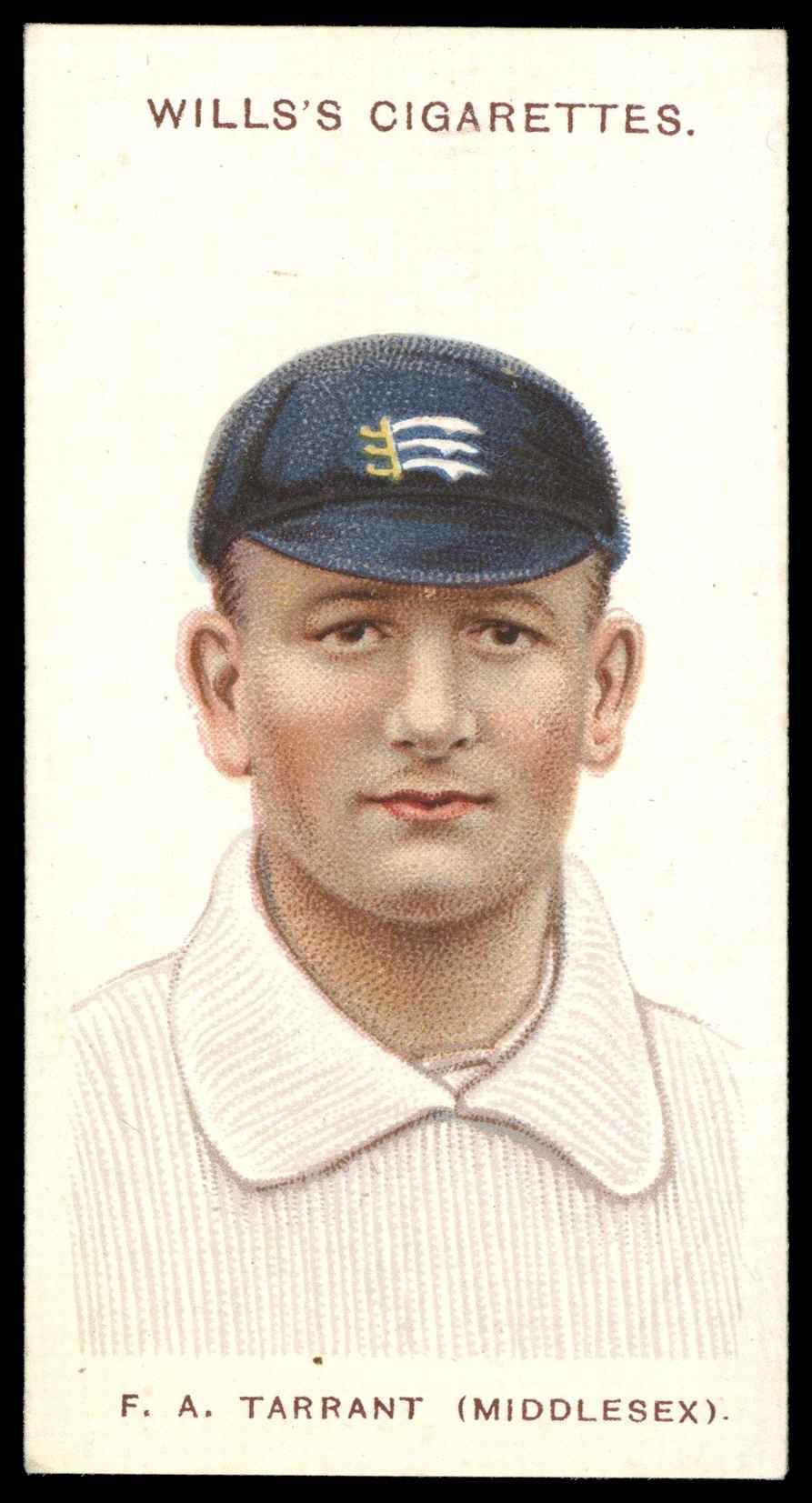 Wills (W.D. & H.O.) - 'Cricketers (Large S)' #10 F.A. Tarrant (Middlesex) (1908) Wills (W.D. & H.O.) - 'Cricketers (Large S)' #10 F.A. Tarrant (Middlesex) (1908)