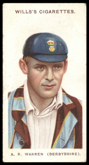 Wills (W.D. & H.O.) - 'Cricketers (Large S)'  #7 A.R. Warren (Derbyshire) (1908)