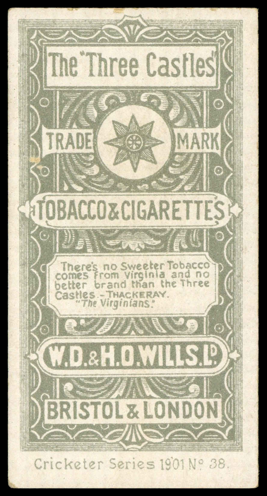 Wills - 'Cricketer Series 1901 (Vignette)' (1901) - W. Rhodes (Yorkshire) **PSA5** Wills - 'Cricketer Series 1901 (Vignette)' (1901) - W. Rhodes (Yorkshire) **PSA5**