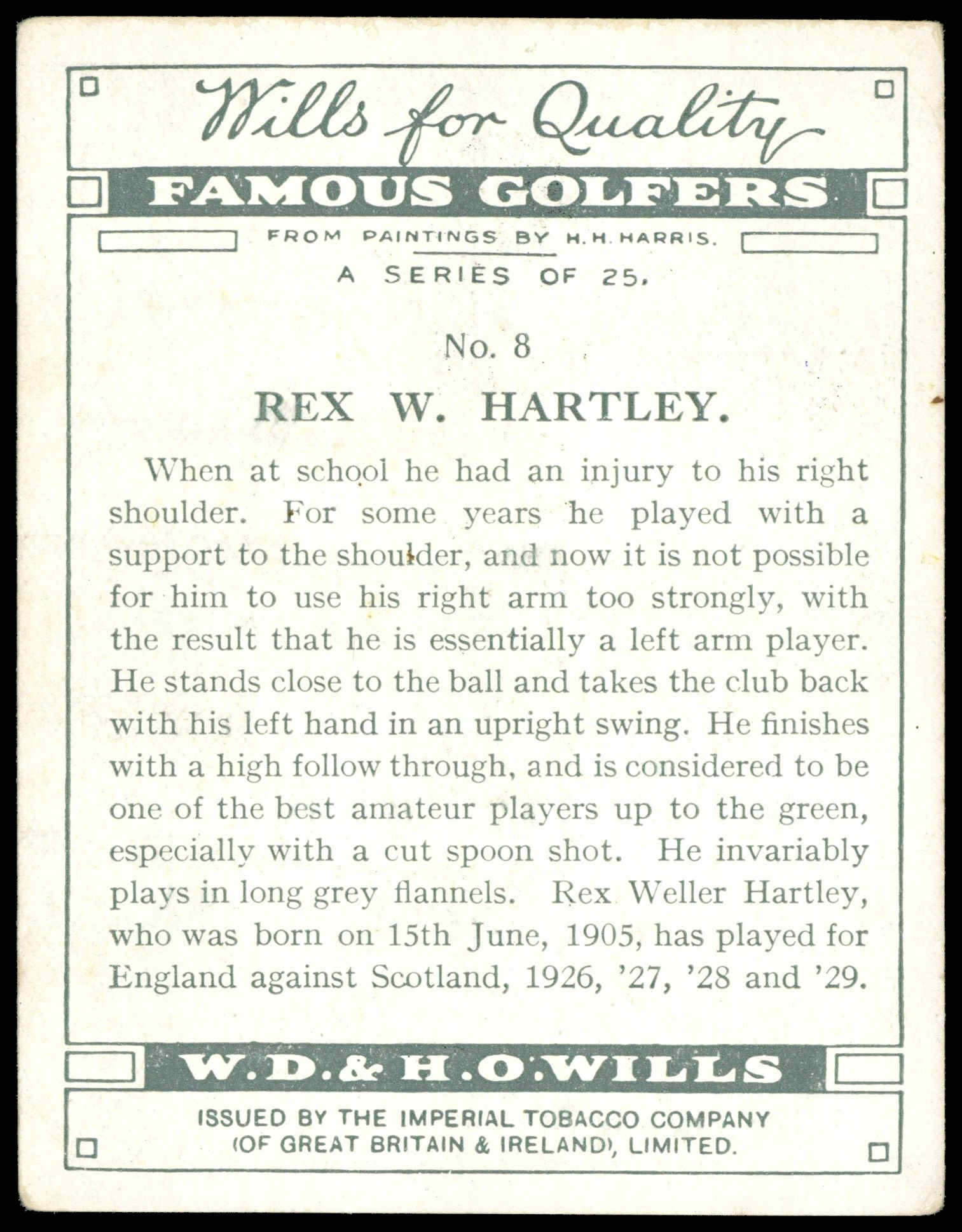 Wills - Rex W. Hartley - 'Famous Golfers' - (1930) Wills - Rex W. Hartley - 'Famous Golfers' - (1930)
