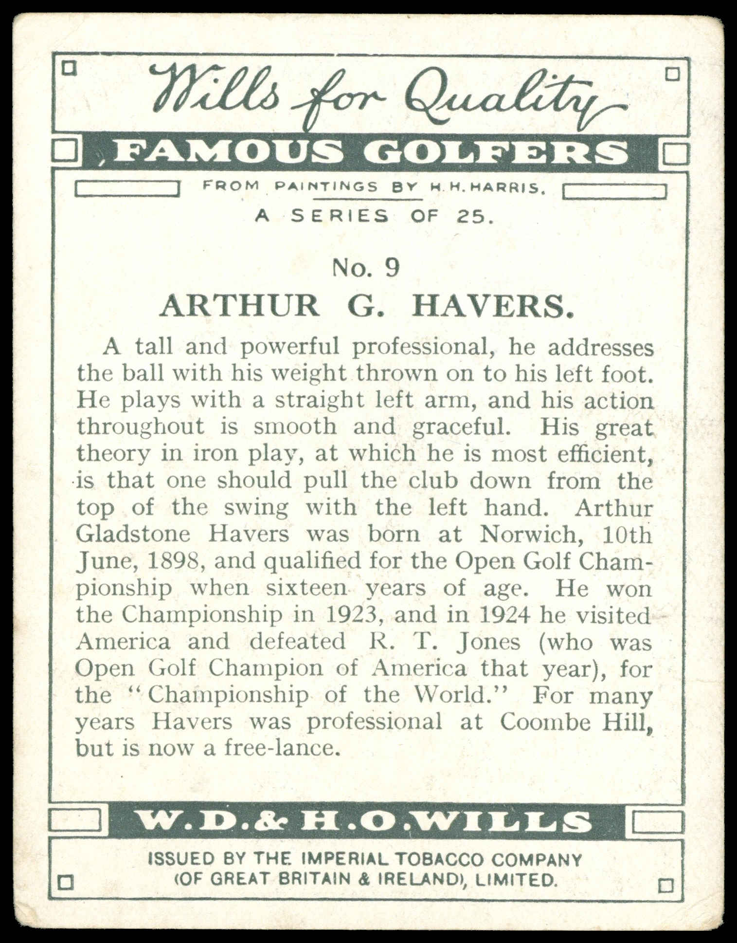 Wills - Arthur G. Havers - 'Famous Golfers' - (1930) Wills - Arthur G. Havers - 'Famous Golfers' - (1930)