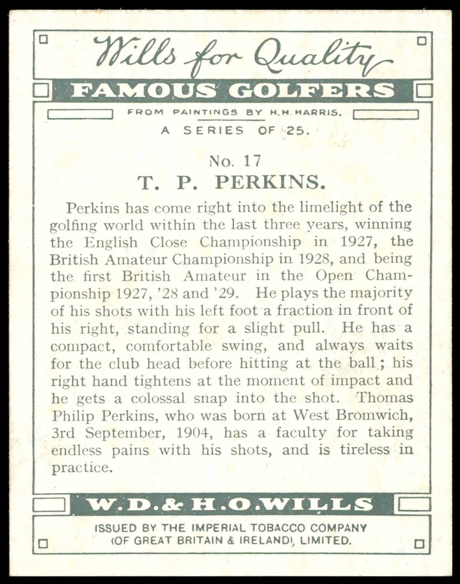 Wills - T.P. Perkins - 'Famous Golfers' - (1930) Wills - T.P. Perkins - 'Famous Golfers' - (1930)
