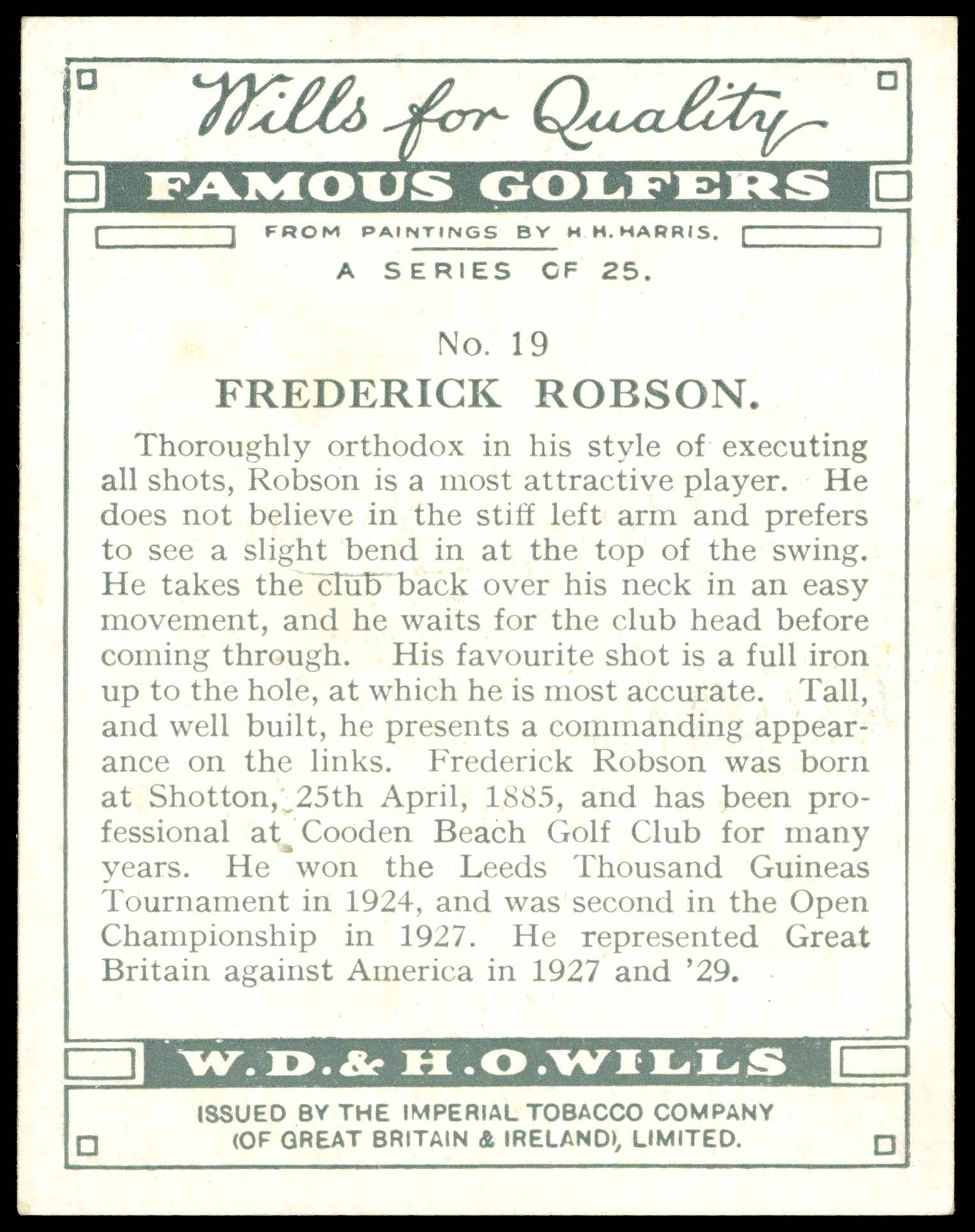 Wills - 'Famous Golfers' (1930) - #19 - Frederick Robson Wills - 'Famous Golfers' (1930) - #19 - Frederick Robson