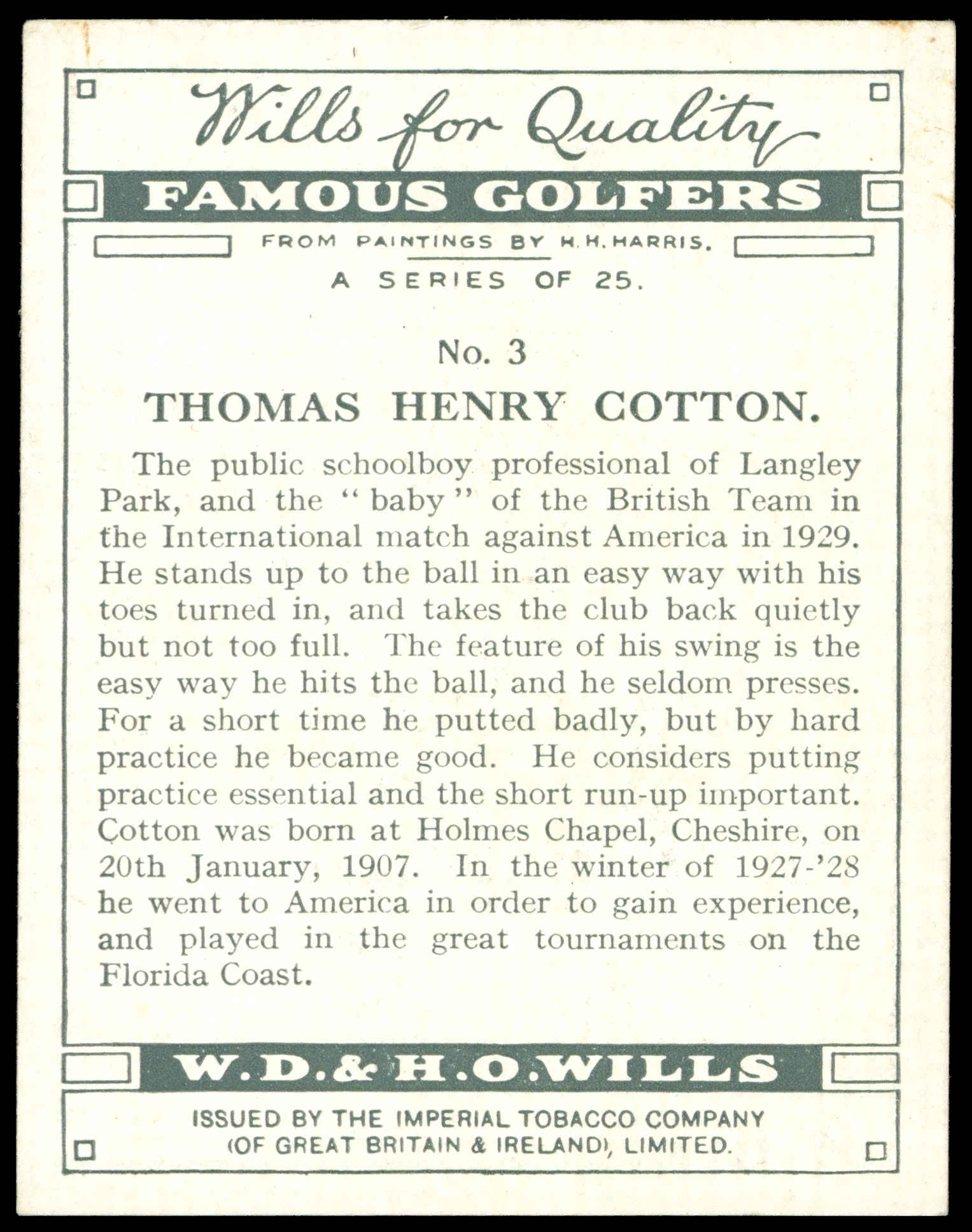 Wills - 'Famous Golfers' (1930) - #3 - T. Henry Cotton Wills - 'Famous Golfers' (1930) - #3 - T. Henry Cotton