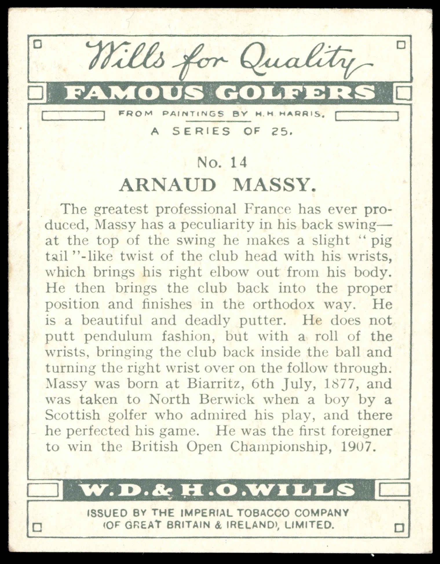 Wills - 'Famous Golfers' (1930) - Arnaud Massy Wills - 'Famous Golfers' (1930) - Arnaud Massy