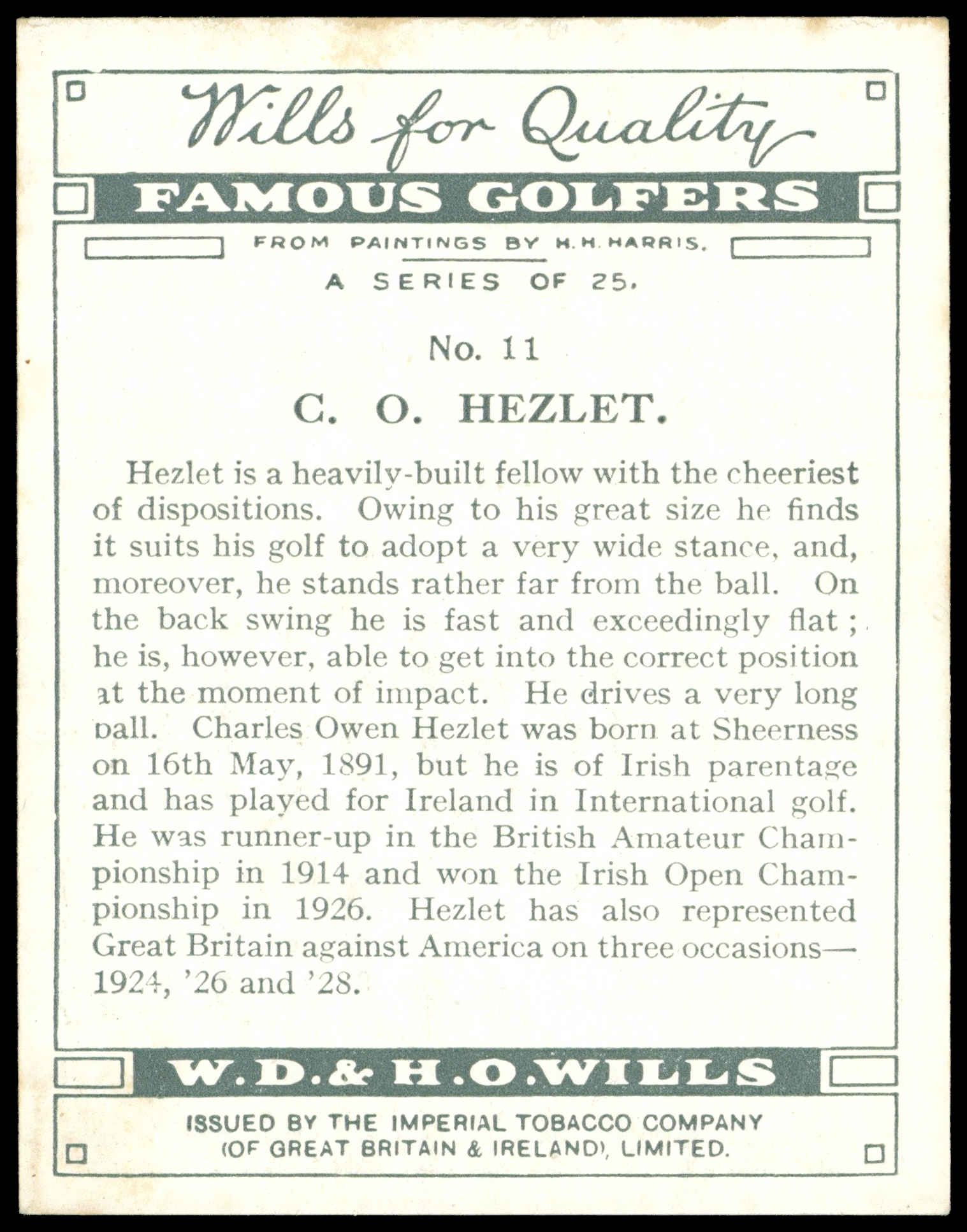 Wills - 'Famous Golfers' (1930) - C.O. Hezlet Wills - 'Famous Golfers' (1930) - C.O. Hezlet