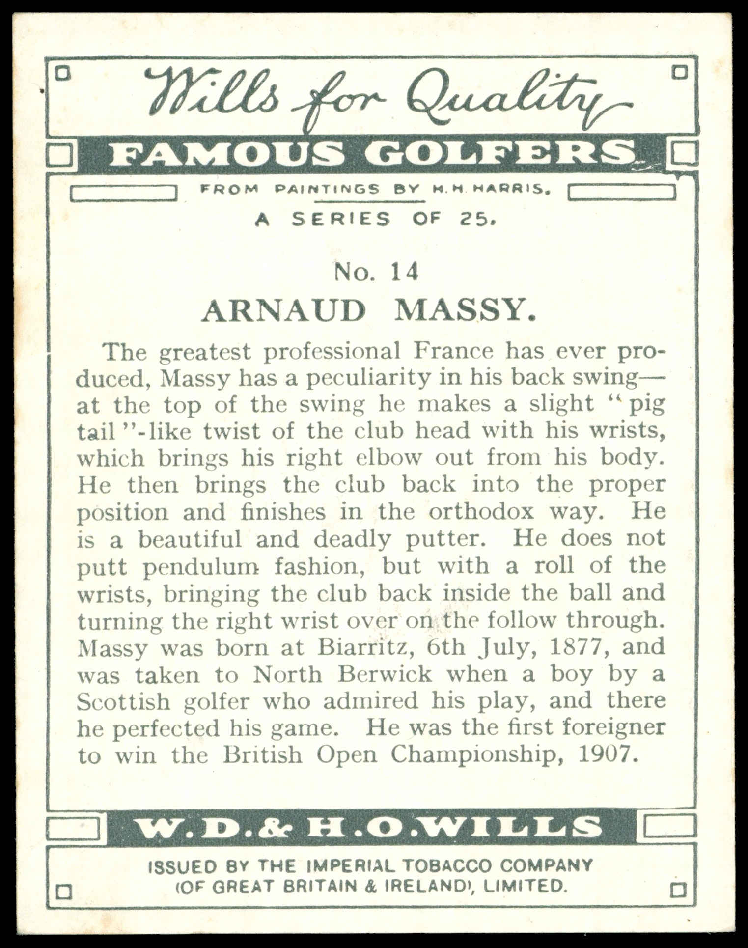Wills - 'Famous Golfers' (1930) - Arnaud Massy Wills - 'Famous Golfers' (1930) - Arnaud Massy
