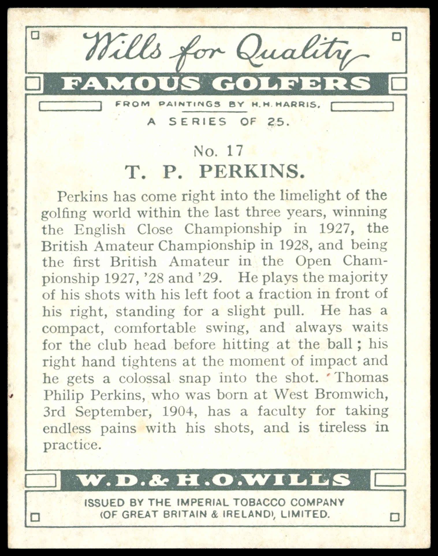 Wills - 'Famous Golfers' (1930) - T.P. Perkins Wills - 'Famous Golfers' (1930) - T.P. Perkins