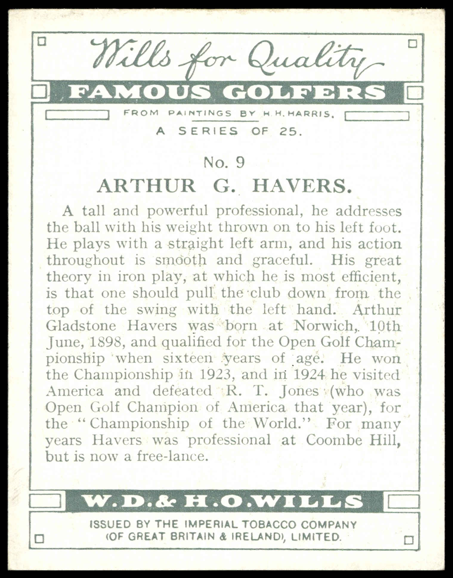 Wills - 'Famous Golfers' (1930) - #9 - Arthur G. Havers Wills - 'Famous Golfers' (1930) - #9 - Arthur G. Havers