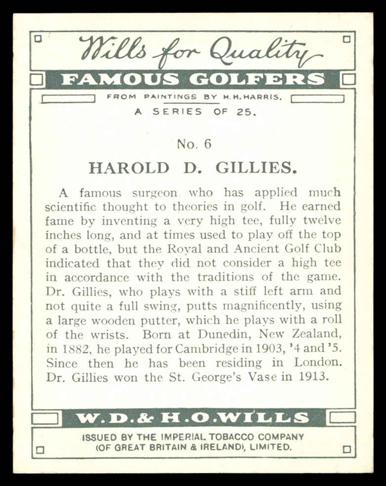 Wills - 'Famous Golfers' (1930) - #6 - Harold D. Gillies Wills - 'Famous Golfers' (1930) - #6 - Harold D. Gillies