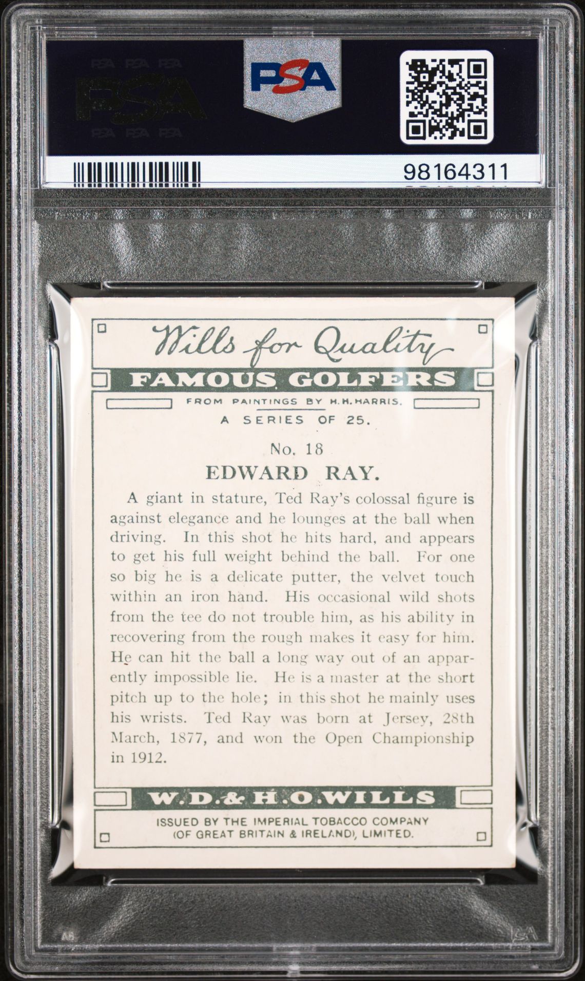 Wills - 'Famous Golfers' (1930) - #18 - Edward Ray **PSA5.5** Wills - 'Famous Golfers' (1930) - #18 - Edward Ray **PSA5.5**