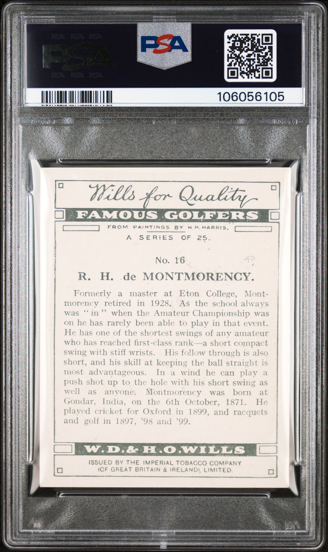 Wills - 'Famous Golfers' (1930) - R.H. de Montmorency **PSA5** Wills - 'Famous Golfers' (1930) - R.H. de Montmorency **PSA5**