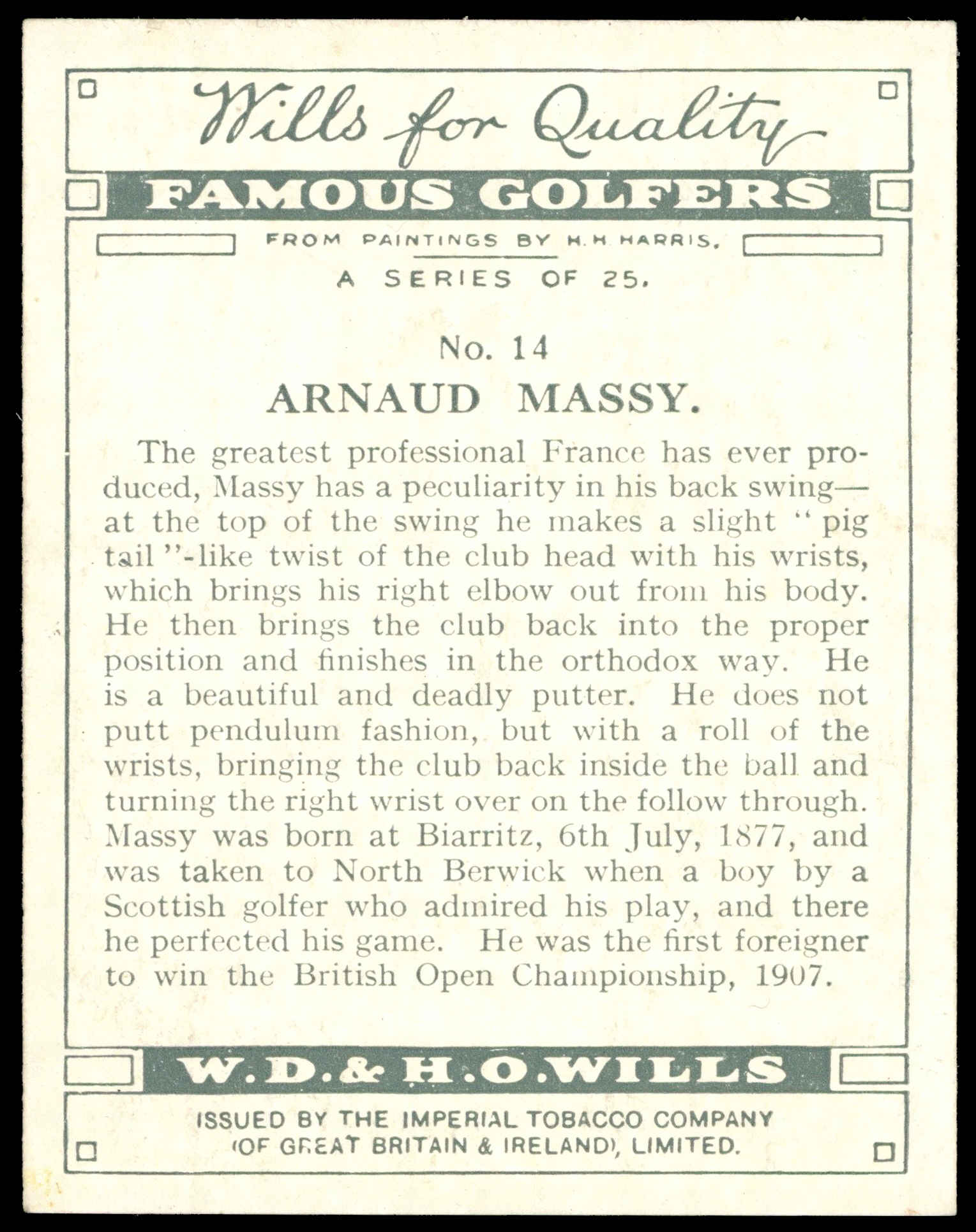 Wills - 'Famous Golfers' (1930) - Arnaud Massy Wills - 'Famous Golfers' (1930) - Arnaud Massy