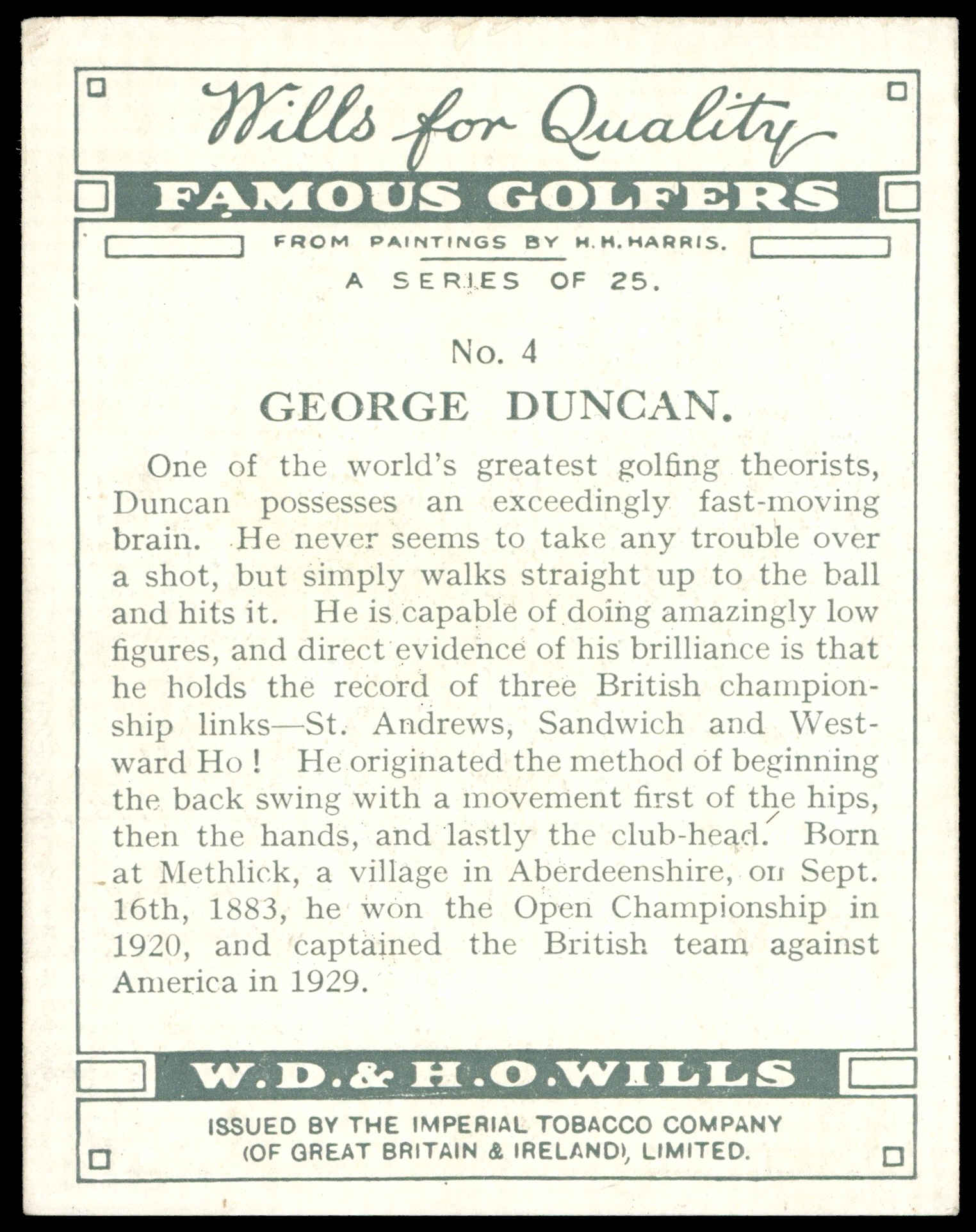 Wills - 'Famous Golfers' (1930) - George Duncan Wills - 'Famous Golfers' (1930) - George Duncan