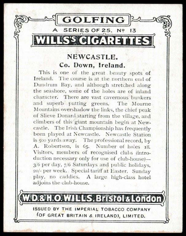 Wills (W.D. & H.O.) - 'Golfing' - Card #13 - Newcastle Wills (W.D. & H.O.) - 'Golfing' - Card #13 - Newcastle
