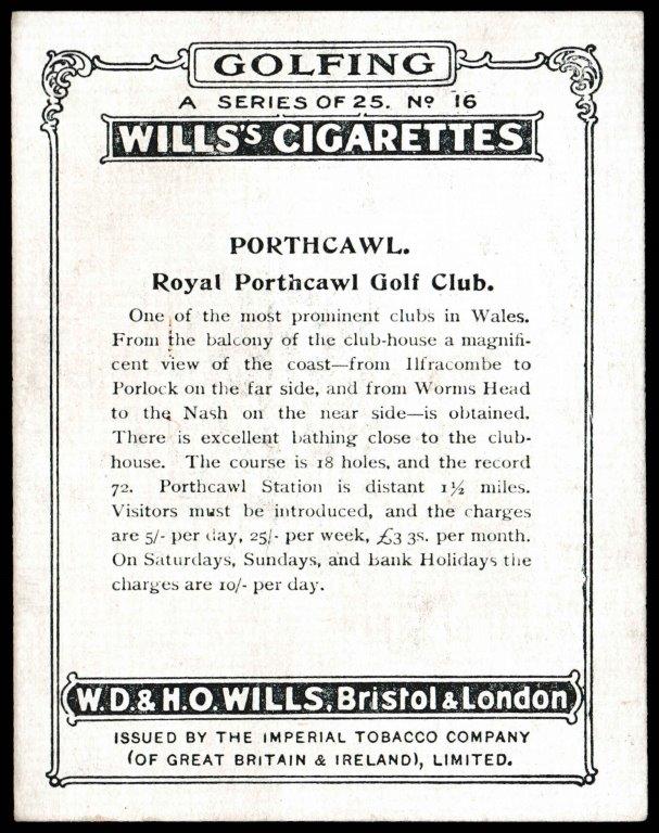 Wills (W.D. & H.O.) - 'Golfing' - Card #16 - Porthcawl Wills (W.D. & H.O.) - 'Golfing' - Card #16 - Porthcawl