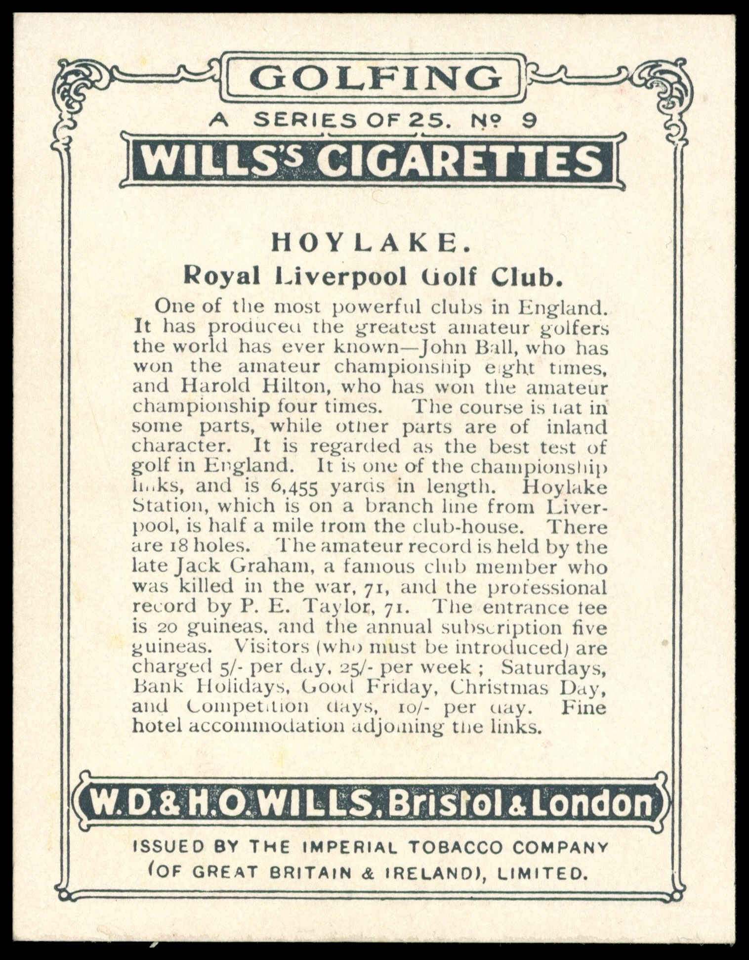 Wills - 'Golfing' (1924) - #9 - Hoylake Wills - 'Golfing' (1924) - #9 - Hoylake