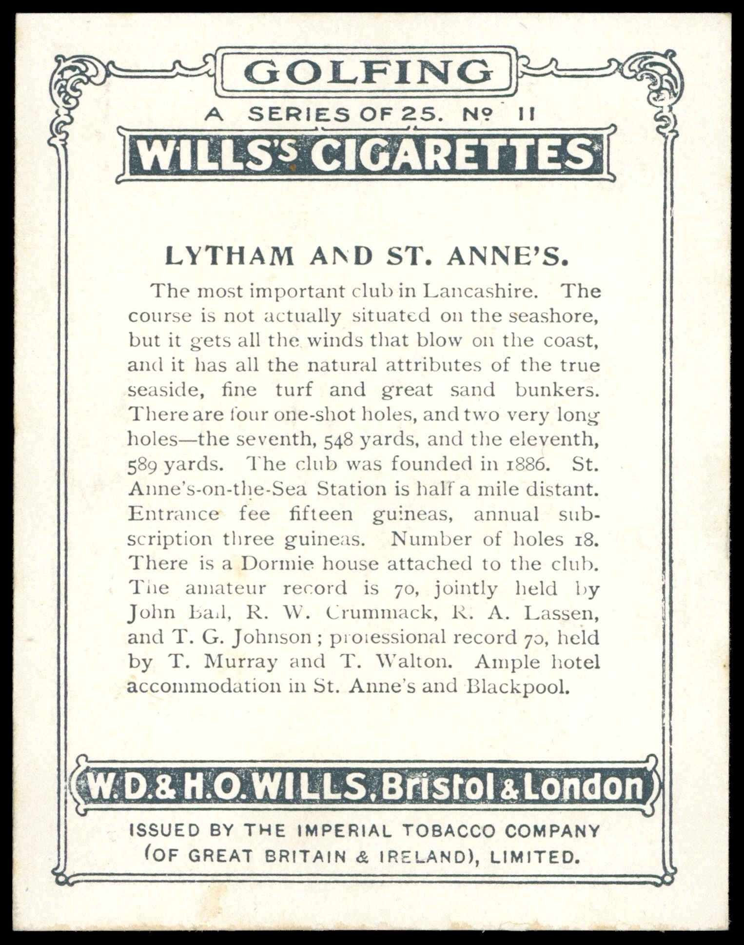 Wills - 'Golfing' (1924) - #11 - Lythan & St. Annes Wills - 'Golfing' (1924) - #11 - Lythan & St. Annes