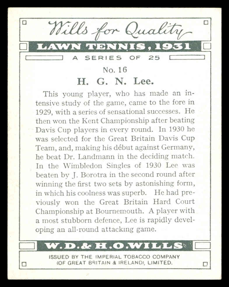 Wills - 'Lawn Tennis (Large)' (1931) - #16 - H.G.N. Lee Wills - 'Lawn Tennis (Large)' (1931) - #16 - H.G.N. Lee