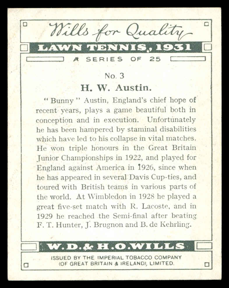Wills - 'Lawn Tennis (Large)' (1931) - #3 - H.W. Austin Wills - 'Lawn Tennis (Large)' (1931) - #3 - H.W. Austin