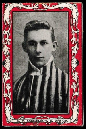 Wills (W.D. & H.O.) - 'Australian & S. African Cricketers (Scarlet/Capstan)' - S.V. Samuelson (S. Africa) Wills (W.D. & H.O.) - 'Australian & S. African Cricketers (Scarlet/Capstan)' - S.V. Samuelson (S. Africa)