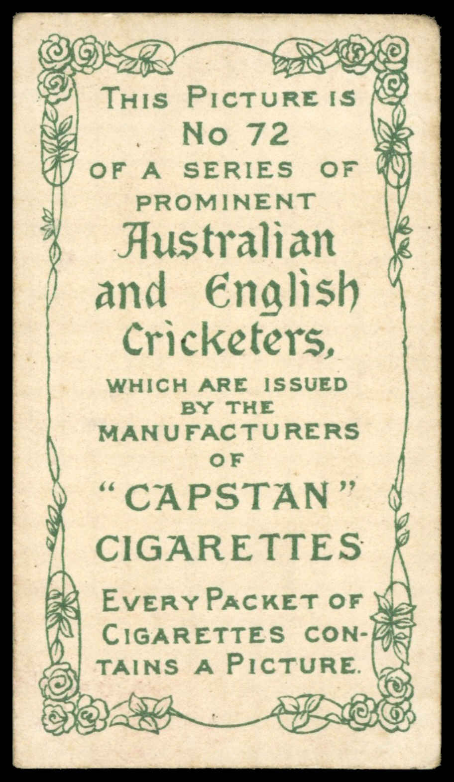 Wills - J.B. Hobbs (Surrey) - 'Prominent Australian & English Cricketers (1907) Re-Issues' - (1908) Wills - J.B. Hobbs (Surrey) - 'Prominent Australian & English Cricketers (1907) Re-Issues' - (1908)