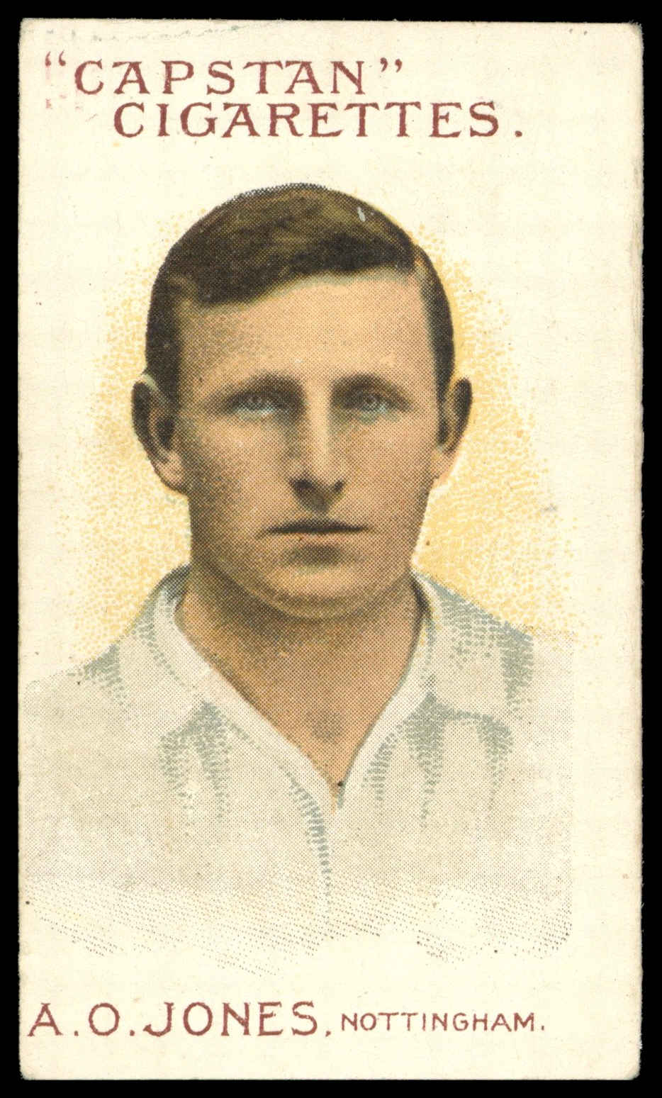 Wills - 'Prominent Australian & English Cricketers (1907) Re-Issues' (1908) - A.O. Jones (Nottinghamshire) Wills - 'Prominent Australian & English Cricketers (1907) Re-Issues' (1908) - A.O. Jones (Nottinghamshire)