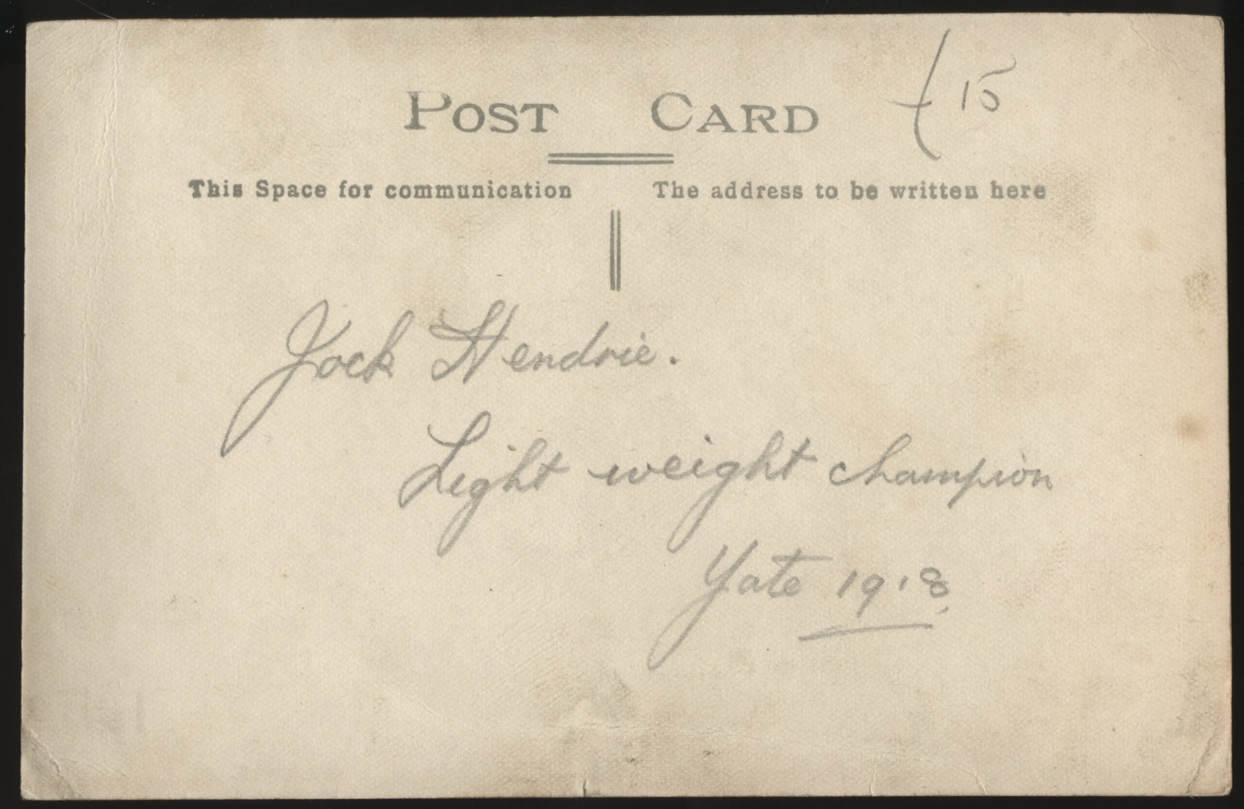 A G Price - 'Jack Hendrie Light Weight Boxing Champion' (c1918) - Unused Postcard A G Price - 'Jack Hendrie Light Weight Boxing Champion' (c1918) - Unused Postcard